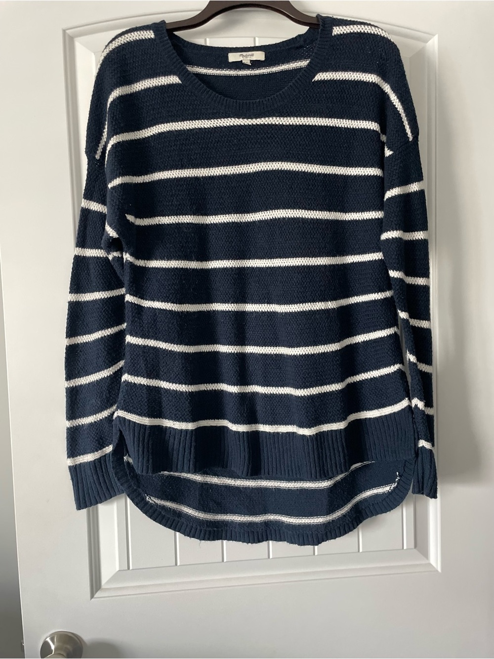 Madewell Navy and White Striped Crewneck Sweater